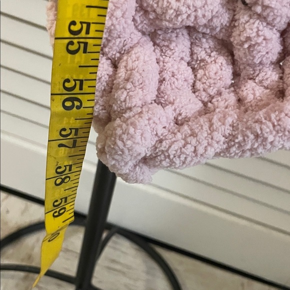 Hand Knit Chunky Chenille Soft Pink Slight Curvature Knit Scarf - Picture 4 of 6